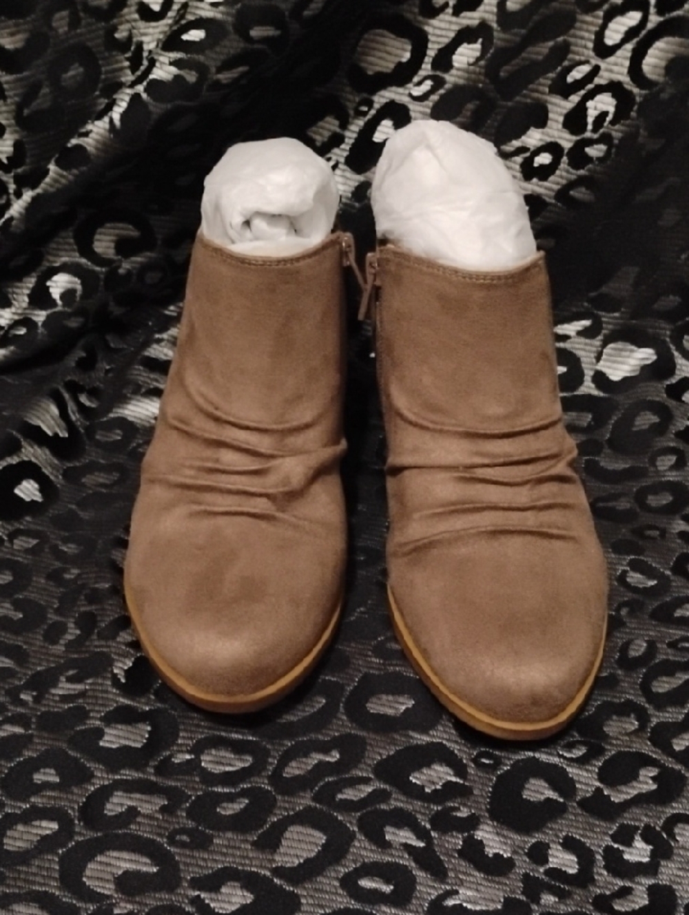 Dr. Scholl's Taupe Suede Ankle Booties with Subtle Ruching NIB
